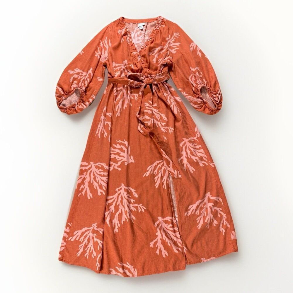 Ava And Viv Bishop Coral Rust Belted Boho Festival Maxi Dress Women’s Size XXL - Picture 2 of 8